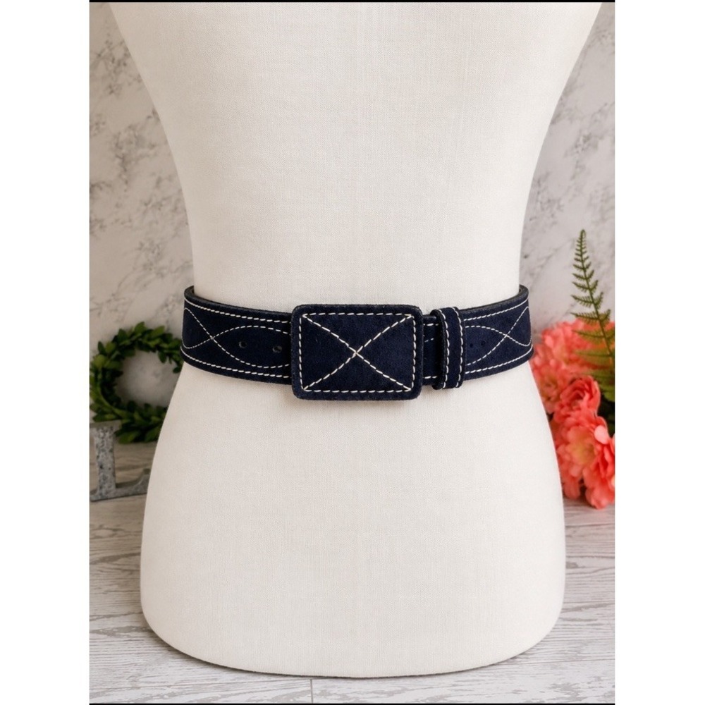 Vintage JC Penneys Blue Suede Belt 1.5" Wide 80s/90s Retro Fashion Waist Belt L
